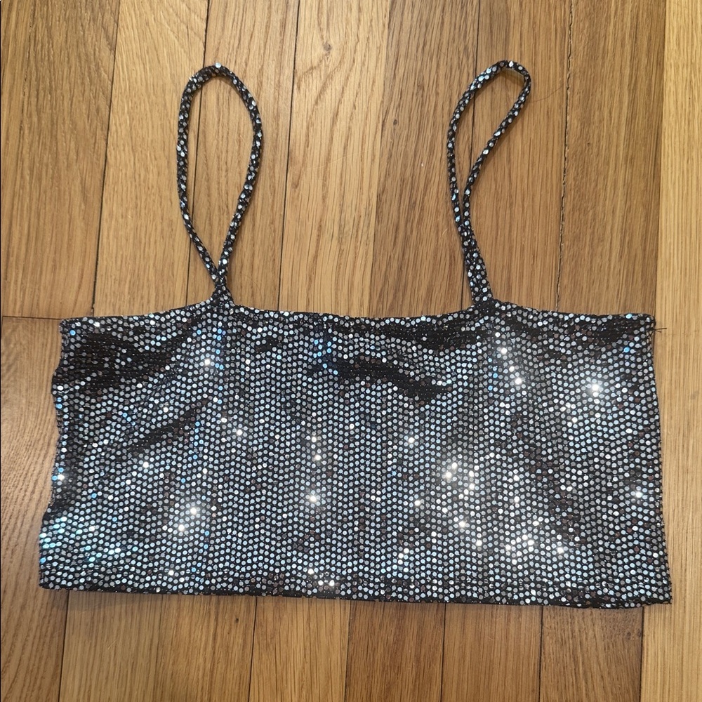 Silver Sequin Cropped Cami Tank
